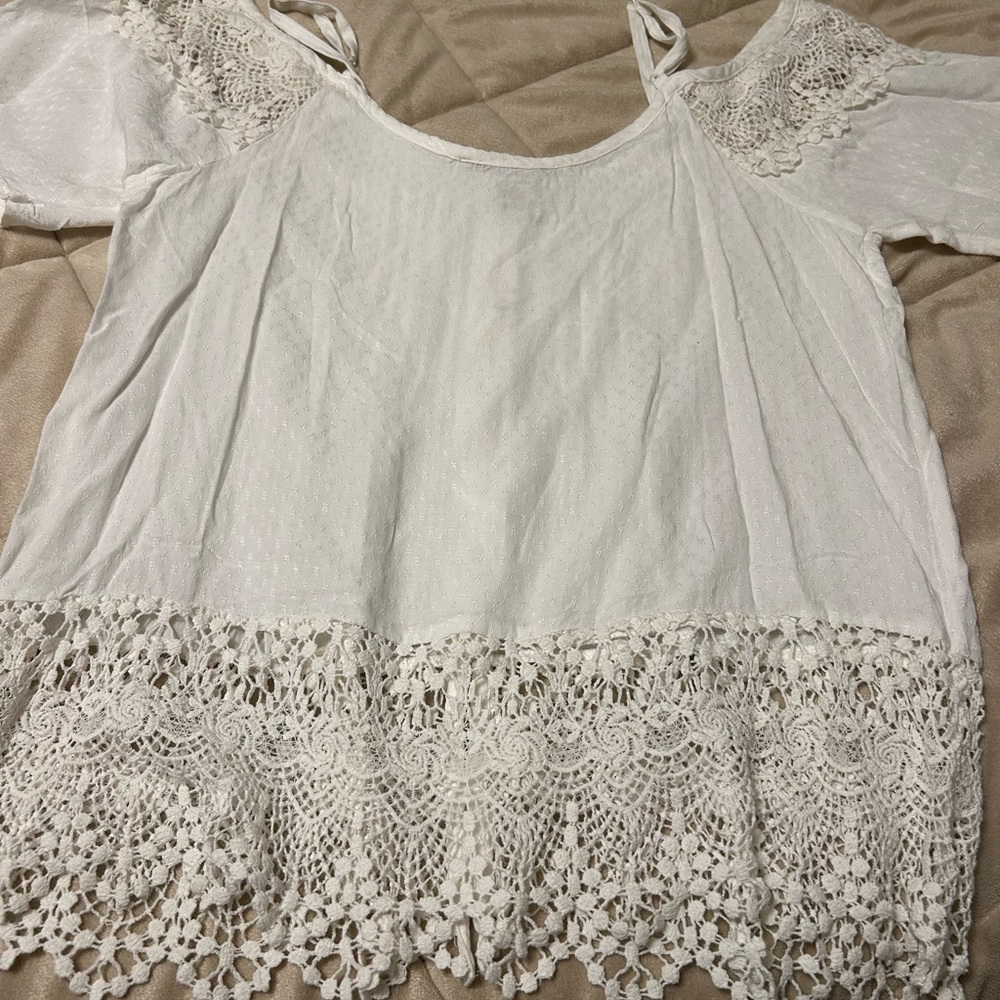 American Rag White Tie Front Ruffled Blouse - Picture 10 of 10